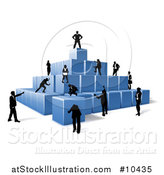 Vector Illustration of a Team of Silhouetted Business Men and Women Assembling a Pyramid of 3d Blue Cubes by AtStockIllustration