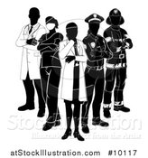 Vector Illustration of a Team of Silhouetted Emergency and Rescue Workers by AtStockIllustration