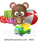 Vector Illustration of a Teddy Bear with Alphabet Blocks, a Ball and a Truck Toy by AtStockIllustration