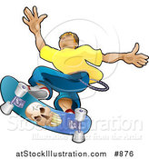 Vector Illustration of a Teenage Caucasian Skater Boy Catching Air on a Blue Skateboard with a Skull on the Bottom by AtStockIllustration