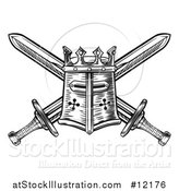 Vector Illustration of a Templar or Knights Great Helm Helmet and Crossed Swords by AtStockIllustration