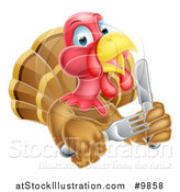 Vector Illustration of a Thanksgiving Turkey Bird Holding Silverware by AtStockIllustration