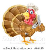 Vector Illustration of a Thanksgiving Turkey Bird Wearing a Chef Hat and Holding Silverware by AtStockIllustration