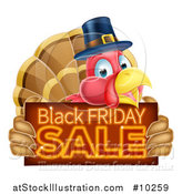 Vector Illustration of a Thanksgiving Turkey Bird Wearing a Pilgrim Hat and Holding a Black Friday Sale Sign by AtStockIllustration