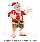 Vector Illustration of a Thumb up Happy Santa Wearing Bermuda Shorts and Sandals by AtStockIllustration