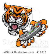Vector Illustration of a Tiger Mascot Playing a Video Game by AtStockIllustration