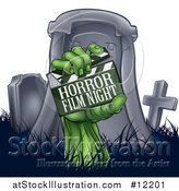 Vector Illustration of a Tombstone and Zombie Hand with a Horror Film Night Clapper Board by AtStockIllustration