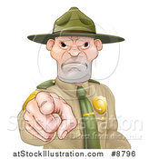 Vector Illustration of a Tough and Angry White Male Forest Ranger Pointing Outwards by AtStockIllustration