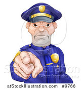Vector Illustration of a Tough and Angry White Male Police Officer Pointing Outwards by AtStockIllustration