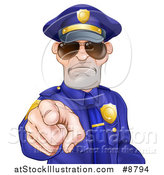 Vector Illustration of a Tough and Angry White Male Police Officer Wearing Sunglasses and Pointing Outwards by AtStockIllustration