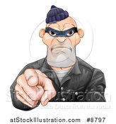 Vector Illustration of a Tough and Angry White Male Robber Pointing Outwards by AtStockIllustration