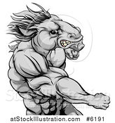 Vector Illustration of a Tough Angry Gray Muscular Horse Man Punching by AtStockIllustration