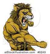 Vector Illustration of a Tough Angry Muscular Lion Man Punching and Roaring by AtStockIllustration