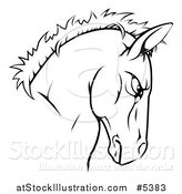 Vector Illustration of a Tough Black and White Horse Head Mascot by AtStockIllustration