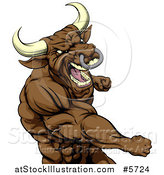 Vector Illustration of a Tough Brown Bull or Minotaur Mascot Punching by AtStockIllustration