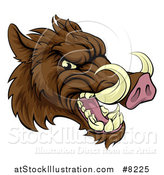 Vector Illustration of a Tough Brown Razorback Boar Mascot Head Facing Right by AtStockIllustration