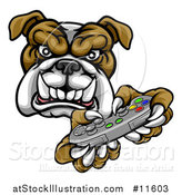 Vector Illustration of a Tough Bulldog Mascot Holding a Video Game Controller by AtStockIllustration