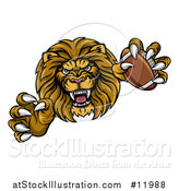 Vector Illustration of a Tough Clawed Male Lion Monster Holding a Football by AtStockIllustration