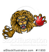 Vector Illustration of a Tough Clawed Male Lion Monster Mascot Holding a Cricket Ball by AtStockIllustration