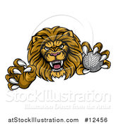 Vector Illustration of a Tough Clawed Male Lion Monster Mascot Holding a Golf Ball by AtStockIllustration