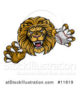 Vector Illustration of a Tough Male Lion Head Mascot Holding a Baseball by AtStockIllustration