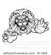 Vector Illustration of a Tough Male Lion Mascot Holding a Basketball by AtStockIllustration