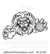 Vector Illustration of a Tough Male Lion Mascot Holding a Golf Ball by AtStockIllustration