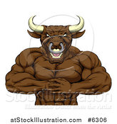 Vector Illustration of a Tough Muscular Bull Man Punching One Fist into a Palm by AtStockIllustration