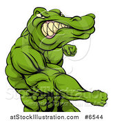 Vector Illustration of a Tough Muscular Crocodile or Alligator Man Punching by AtStockIllustration