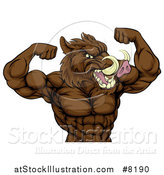 Vector Illustration of a Tough Razorback Boar Man Flexing His Bicep Muscles, from the Waist up by AtStockIllustration