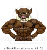 Vector Illustration of a Tough Razorback Boar Man Flexing His Muscles, from the Waist up by AtStockIllustration