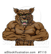 Vector Illustration of a Tough Vicious Muscular Brown Wolf Man Punching His Fist into Palm by AtStockIllustration