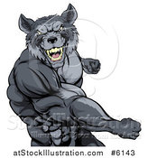 Vector Illustration of a Tough Vicious Muscular Wolf Man Punching by AtStockIllustration
