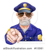 Vector Illustration of a Tough White Male Police Officer Wearing Sunglasses and Pointing Outwards by AtStockIllustration