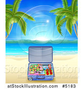 Vector Illustration of a Travel Suitcase on a Tropical Becah with Palm Trees by AtStockIllustration