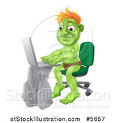 Vector Illustration of a Troll Sitting and Using a Laptop by AtStockIllustration