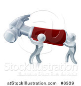 Vector Illustration of a Two 3d Silver Men Carrying a Giant Hammer by AtStockIllustration