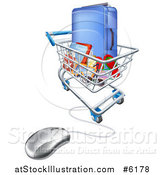 Vector Illustration of a Vacation Travel Booking Shopping Cart with Luggage and a Computer Mouse by AtStockIllustration