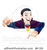 Vector Illustration of a Vampire Reaching out and Pointing down at a Sign by AtStockIllustration