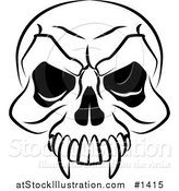 Vector Illustration of a Vampire's Skull with Fanged Teeth and Deep Eye Sockets by AtStockIllustration