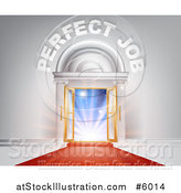 Vector Illustration of a Venue Entrance with Perfect Job Text and Red Carpet by AtStockIllustration