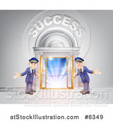 Vector Illustration of a Venue Entrance with Welcoming Doormen and Success Text over Light by AtStockIllustration