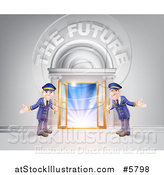 Vector Illustration of a Venue Entrance with Welcoming Friendly Doormen and the Future Text by AtStockIllustration
