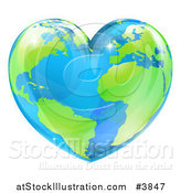 Vector Illustration of a Vibrant Shiny Green and Blue Heart Shaped Earth by AtStockIllustration