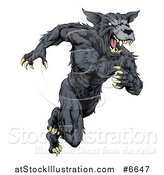 Vector Illustration of a Vicious Black Muscular Wolf Man Sprinting by AtStockIllustration