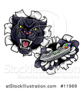 Vector Illustration of a Vicious Black Panther Breaking Through a Wall with a Video Game Controller by AtStockIllustration