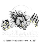 Vector Illustration of a Vicious Gray Horse Stallion Monster Breaking Through a Wall with Claws by AtStockIllustration