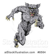 Vector Illustration of a Vicious Gray Muscular Wolf Man Sprinting by AtStockIllustration
