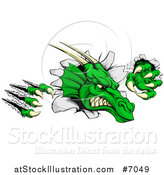 Vector Illustration of a Vicious Green Dragon Mascot Head Shredding Through a Wall by AtStockIllustration