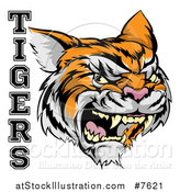 Vector Illustration of a Vicious Growling Tiger Mascot Face and Text by AtStockIllustration